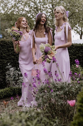 Sheath Pink Bridesmaid Dresses Beach V Back Wedding Guest Dress Mychicdress